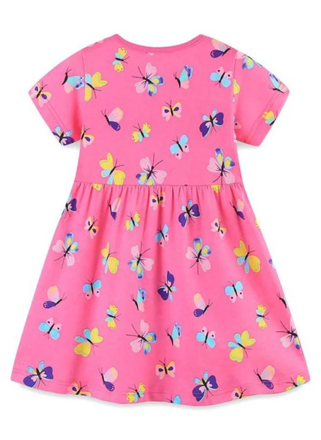 YUNIQEE Pink A-Line Crew Neck Printed Dress