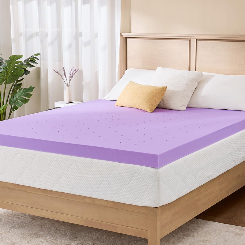 MLILY 3 Inch Queen Lavender Infusion Memory Foam Mattress Topper for Relaxing Sleep, Ventilated & Pressure Relieving, CertiPUR-US Certified, Medium Firm Topper in a Box, Queen Size, 60"x80" - Image 1