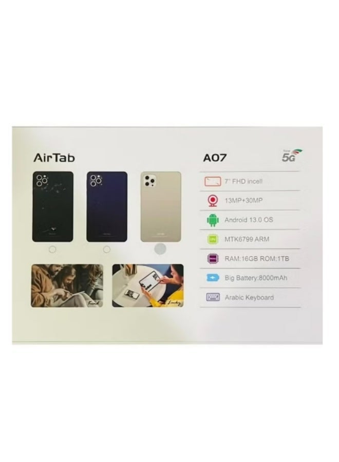 AIR TAB AirTab A07 7-Inch Android Tablet – 16GB RAM 1TB Storage, 8000mAh Battery, Arabic Keyboard, FHD Display, Dual Camera, Black - Image 2