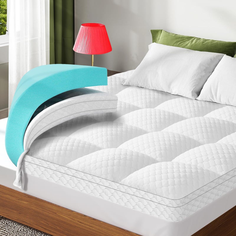 VALUXE Dual Layer 3 Inch Memory Foam Mattress Topper Queen Size, 2 Inch Cooling Gel Memory Foam Plus 1 Inch Pillow Top Mattress Pad Cover, with 8-21 Inch Deep Pocket - Image 1