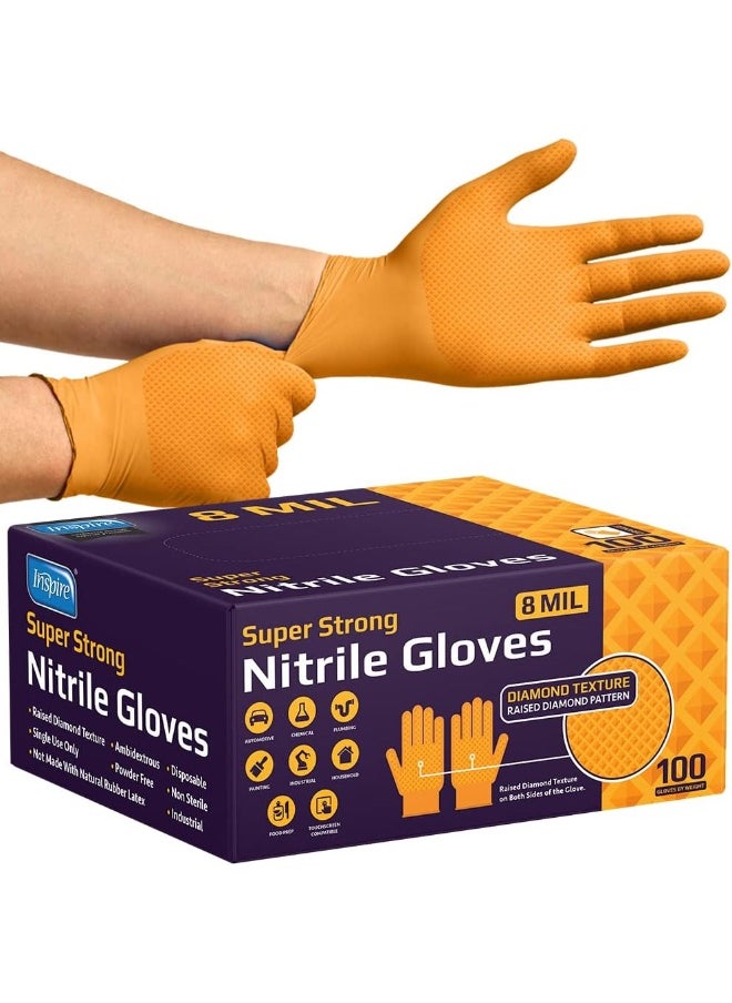 Inspire - - Heavy Duty Orange Nitrile Disposable Gloves | 8 mil Diamond Textured Grip | Industrial Food Mechanic - Image 1