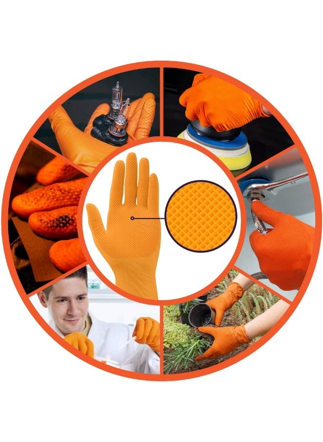 Inspire - - Heavy Duty Orange Nitrile Disposable Gloves | 8 mil Diamond Textured Grip | Industrial Food Mechanic - Image 1