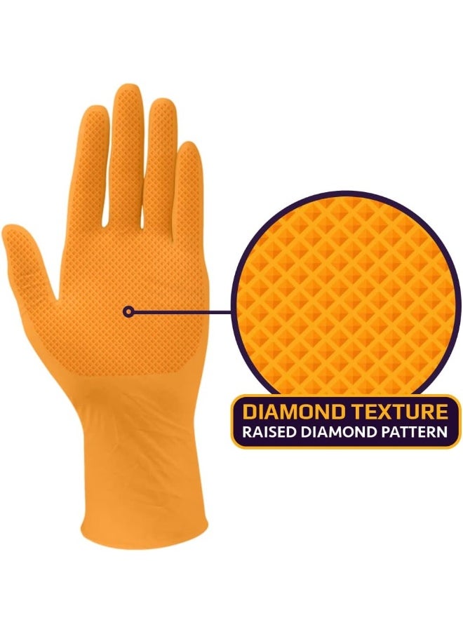 Inspire - - Heavy Duty Orange Nitrile Disposable Gloves | 8 mil Diamond Textured Grip | Industrial Food Mechanic - Image 1