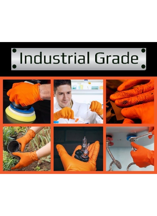 Inspire - - Heavy Duty Orange Nitrile Disposable Gloves | 8 mil Diamond Textured Grip | Industrial Food Mechanic - Image 1
