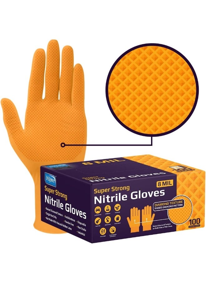 Inspire - - Heavy Duty Orange Nitrile Disposable Gloves | 8 mil Diamond Textured Grip | Industrial Food Mechanic - Image 1