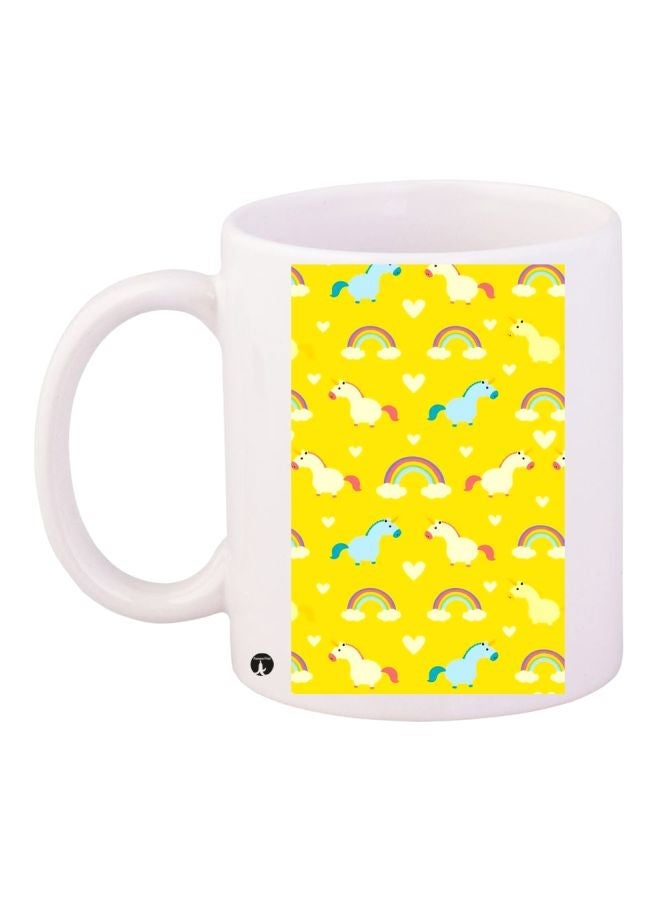 RYN Unicorn Printed Coffee Mug White/Yellow/Blue 11ounce