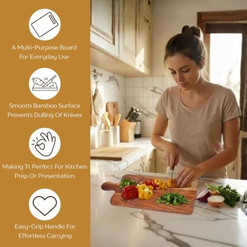 make in modern Acacia Wood Chopping/Cutting Board with Handle Chopping Board/Cutting/Serving Board, Platter for Kitchen Vegetables, Fruits & Cheese Board 36cmx24cmx1.5cm, Brown - Image 2