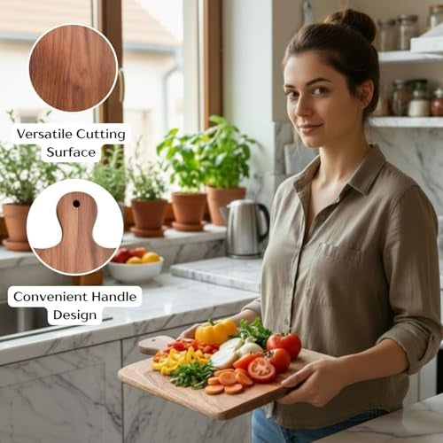make in modern Acacia Wood Chopping/Cutting Board with Handle Chopping Board/Cutting/Serving Board, Platter for Kitchen Vegetables, Fruits & Cheese Board 36cmx24cmx1.5cm, Brown - Image 3