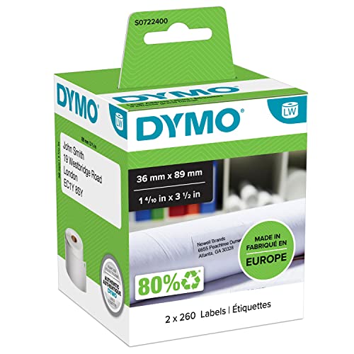 Dymo ملصقات عنوان كبيرة من دايمو S0722400، ذاتية اللصق، 36 × 89 مم، 2 لفة من 260 - طباعة سوداء على أبيض - Image 1
