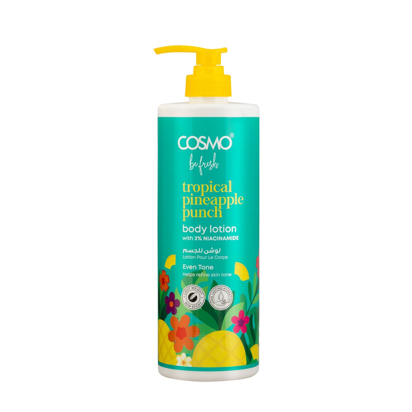 Cosmo Be Fresh Tropical Pineapple Punch Body Lotion 1000ml, For All Skin Types, Refreshing Daily Moisturizer With Sweet Fruit Extracts, Fast Absorbing & Non Greasy, Soft Skin Formula, For Men & Women