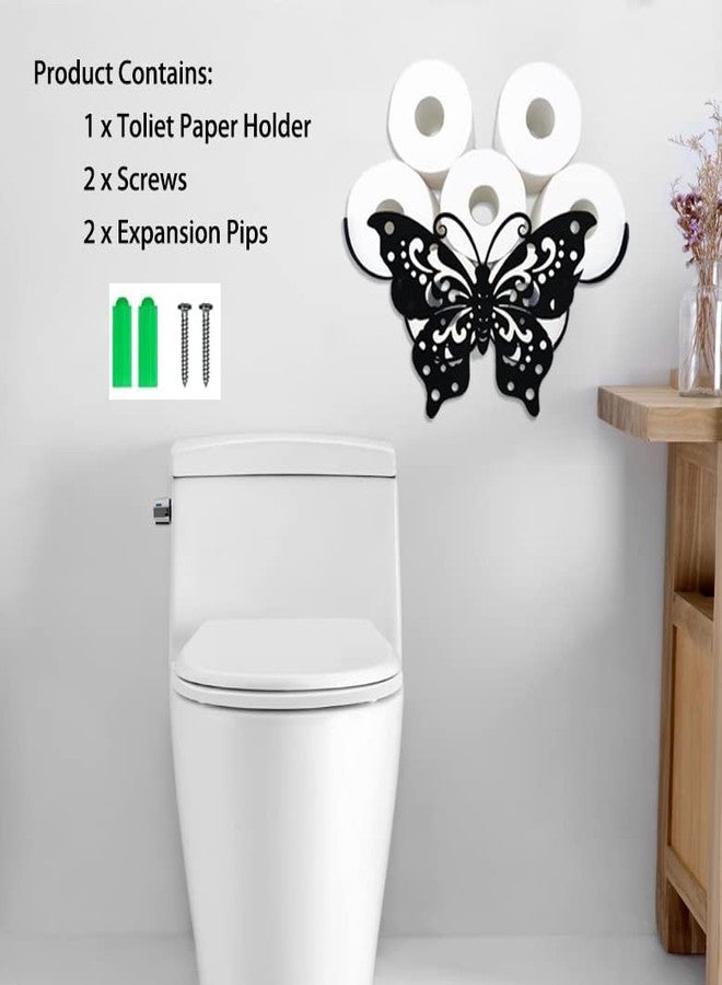 Gojoquanzhou Funny Butterfly Animal Toilet Paper Roll Holders, Metal Wall Mounted Black Toilet Paper Storage Rack for 8 Rolls, Bathroom Wall Art Decor Accessories - Image 4