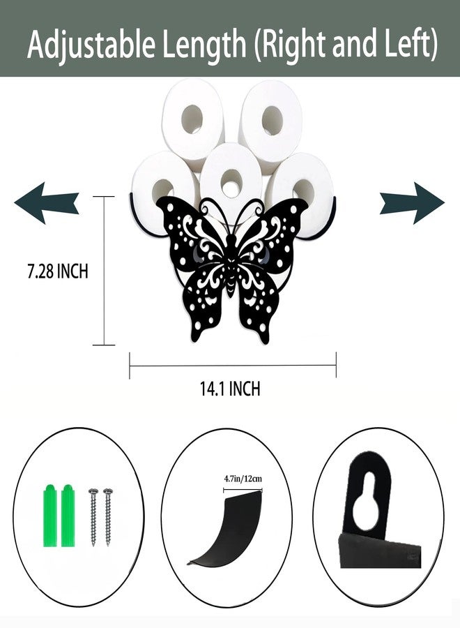 Gojoquanzhou Funny Butterfly Animal Toilet Paper Roll Holders, Metal Wall Mounted Black Toilet Paper Storage Rack for 8 Rolls, Bathroom Wall Art Decor Accessories - Image 2