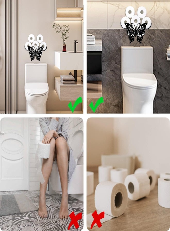 Gojoquanzhou Funny Butterfly Animal Toilet Paper Roll Holders, Metal Wall Mounted Black Toilet Paper Storage Rack for 8 Rolls, Bathroom Wall Art Decor Accessories - Image 5