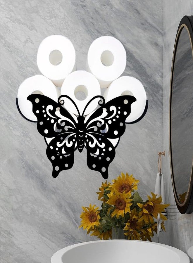 Gojoquanzhou Funny Butterfly Animal Toilet Paper Roll Holders, Metal Wall Mounted Black Toilet Paper Storage Rack for 8 Rolls, Bathroom Wall Art Decor Accessories - Image 1