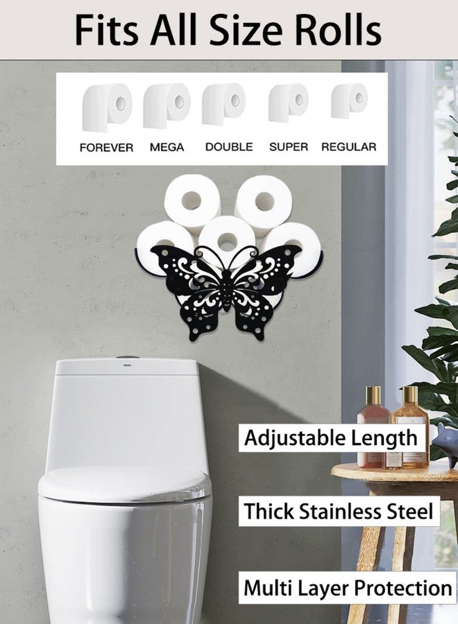 Gojoquanzhou Funny Butterfly Animal Toilet Paper Roll Holders, Metal Wall Mounted Black Toilet Paper Storage Rack for 8 Rolls, Bathroom Wall Art Decor Accessories - Image 3