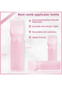 BLAAROOM BLAAROOM Root Comb Applicator Bottle 6 Ounce, 2 Pack Hair Oil Applicator Bottle, Hair Dye Bottle Applicator Tools with Hair Oil Dispenser Root Comb Brush for Hair Oiling Applicator - Pink  - Image 2