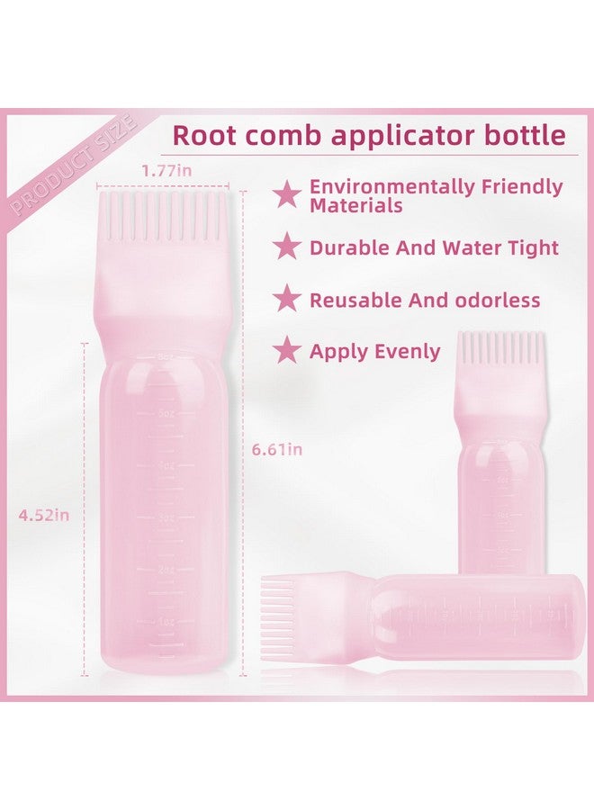 BLAAROOM BLAAROOM Root Comb Applicator Bottle 6 Ounce, 2 Pack Hair Oil Applicator Bottle, Hair Dye Bottle Applicator Tools with Hair Oil Dispenser Root Comb Brush for Hair Oiling Applicator - Pink - Image 2