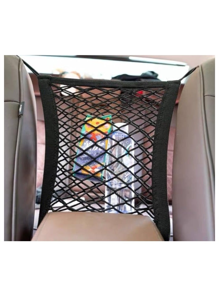 Adjustable Car Net Pocket, Car Seat Back Mesh Organizer Bag with Hooks Safety Barriers for Kids and Pets - Image 1