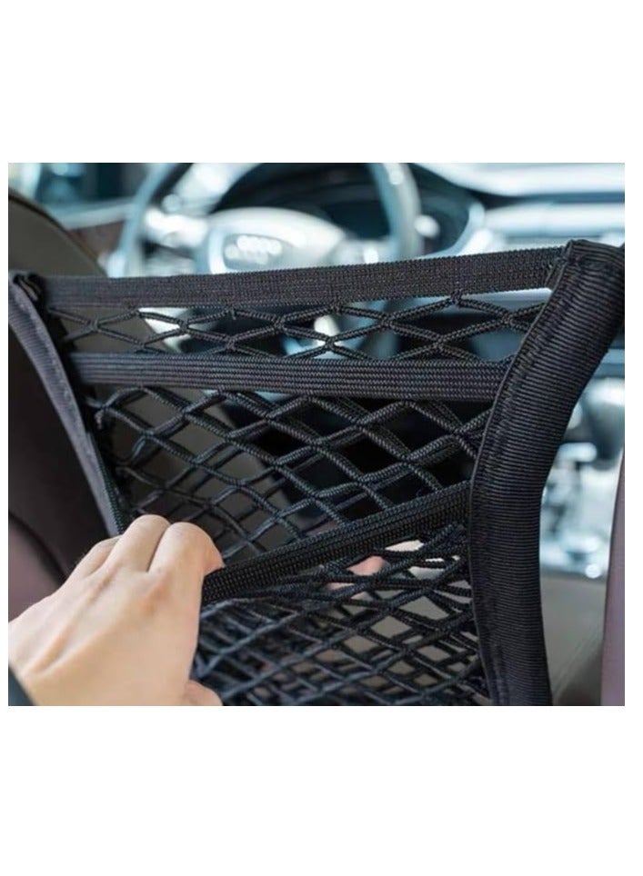 Adjustable Car Net Pocket, Car Seat Back Mesh Organizer Bag with Hooks Safety Barriers for Kids and Pets - Image 2
