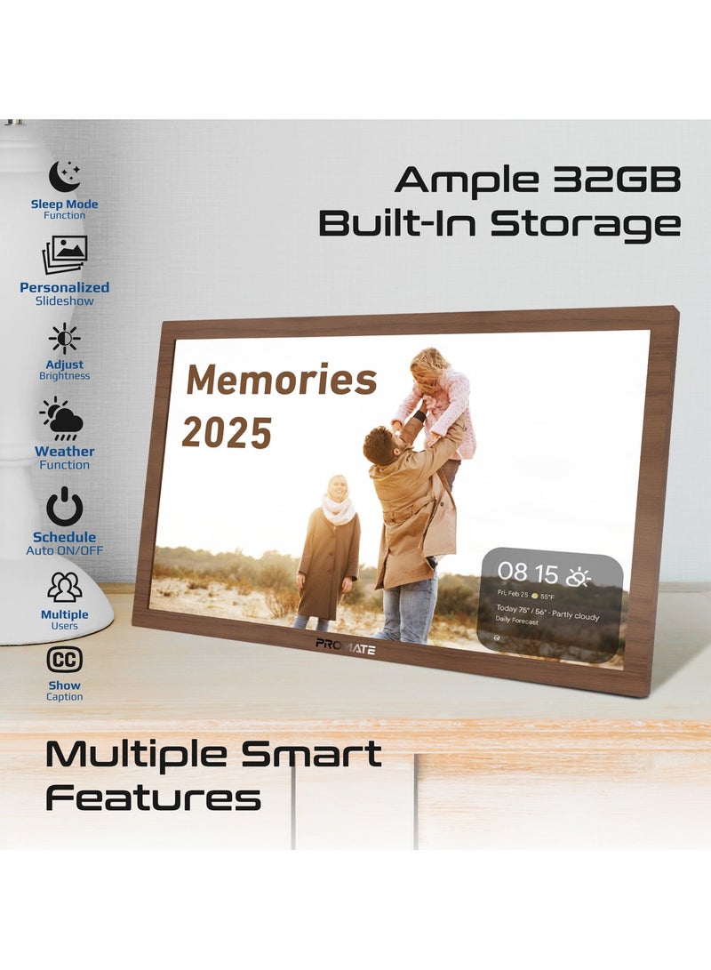 بروميت Full HD Digital Photo Frame with 15.6-Inch Touchscreen, 32GB Storage, Wireless App Control, Multi Picture & Video Formats Compatibility, USB/TF Card Support, Dual Speakers, Memoria-15 Pine - Image 3