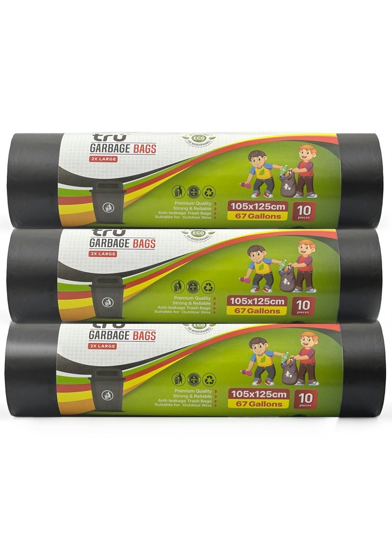 Tru - Garbage Bags Compact Roll Black 105x125cm 67Gallon (10pc x 3Rolls ) 30bags - Image 1