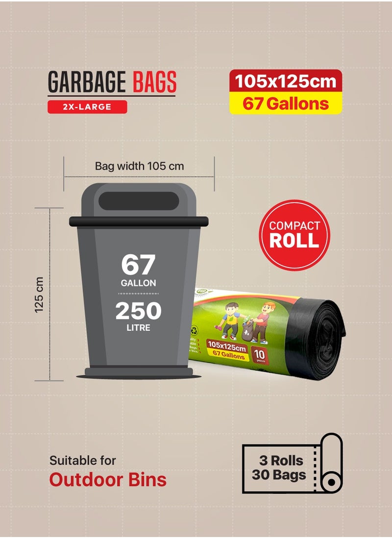 Tru - Garbage Bags Compact Roll Black 105x125cm 67Gallon (10pc x 3Rolls ) 30bags - Image 1