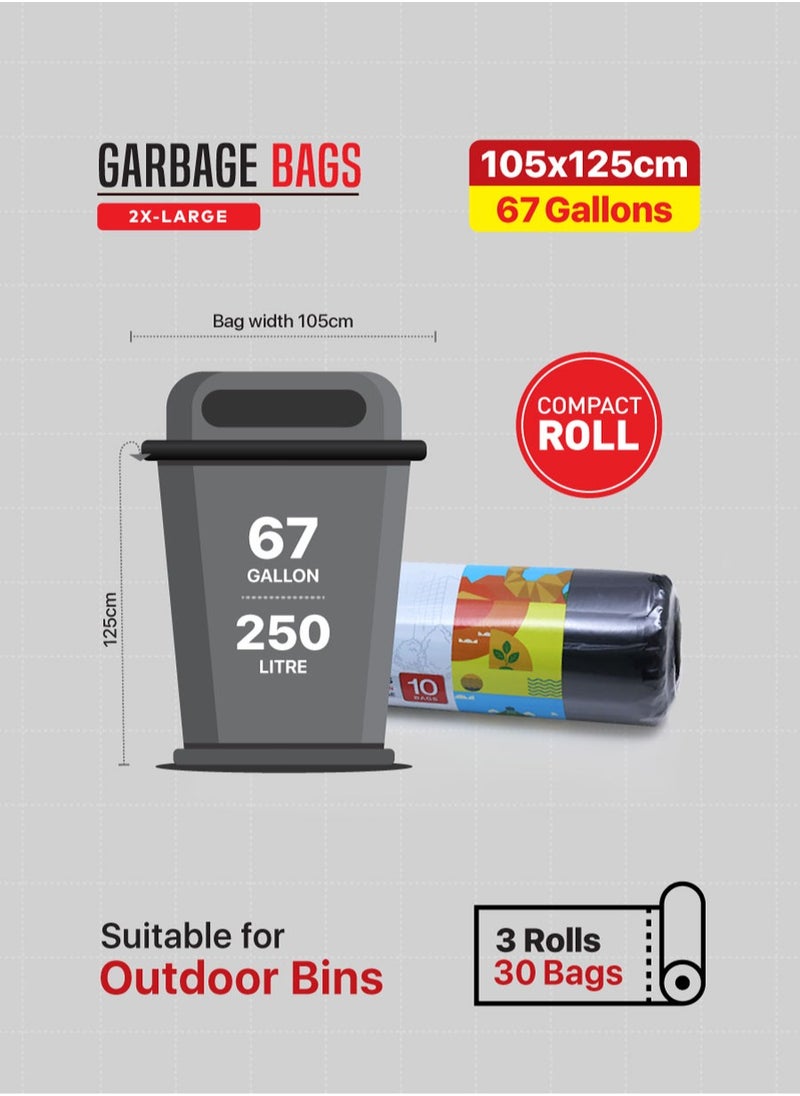Tru - Garbage Bags Compact Roll Black 105x125cm 67Gallon (10pc x 3Rolls ) 30bags - Image 1