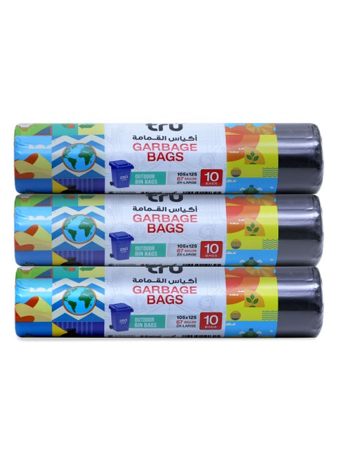 Garbage Bags Compact Roll Black 105x125cm 67Gallon (10pc x 3Rolls ) 30bags