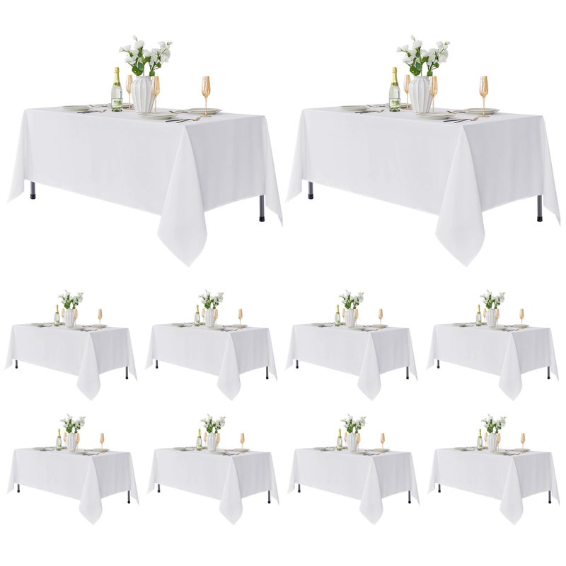 Fitable 10 Pack Rectangle Tablecloths: Stain Resistant Wrinkle Free Fabric Table Clothes, Washable Reusable Polyester Table Covers for Wedding Party Birthday Banquet Reception(White, 70x120 Inch) - Image 1