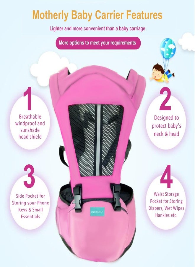 motherly Toddler 6-In-1 Baby Carrier Bag For 6 To 36 Months-Kangaroo Style With Hip Seat For Comfort Carrying (Style2-2 In 1- Pink) - Image 2