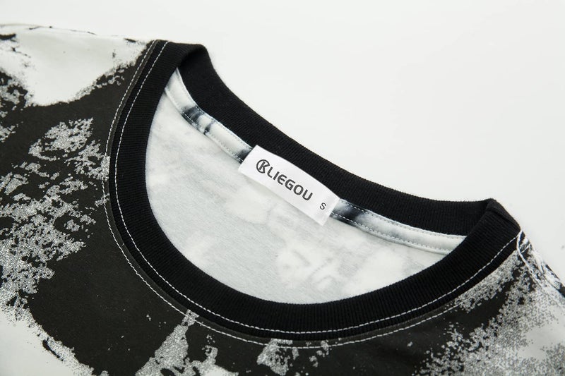 KLIEGOU Mens Hipster Hip Hop Ripped Round Hemline Pattern Print T Shirt 86 White M - Image 3