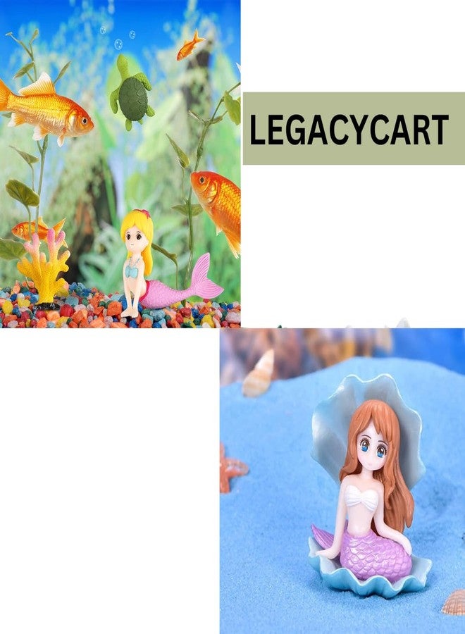 LEGACYCART مجموعة ليجاسي كارت من 4 مجسمات لشخصيات حورية البحر لتزيين الكيك بطابع المحيط، زينة صغيرة لطيفة يمكنك صنعها بنفسك، مجسمات دمى حورية البحر المصغرة لحديقة الجنيات، وتيراريوم، وبيت الدمى - Image 5