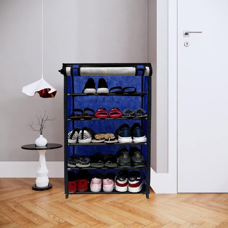 PHILOSHOP PHILOSHOP Multipurpose 5 Layer Joker Printed Storage Organizer with Cover Foldable Shoe Stand Shoe Cabinets Shoe Rack for Kids Dark Blue Blue Blue - Image 5