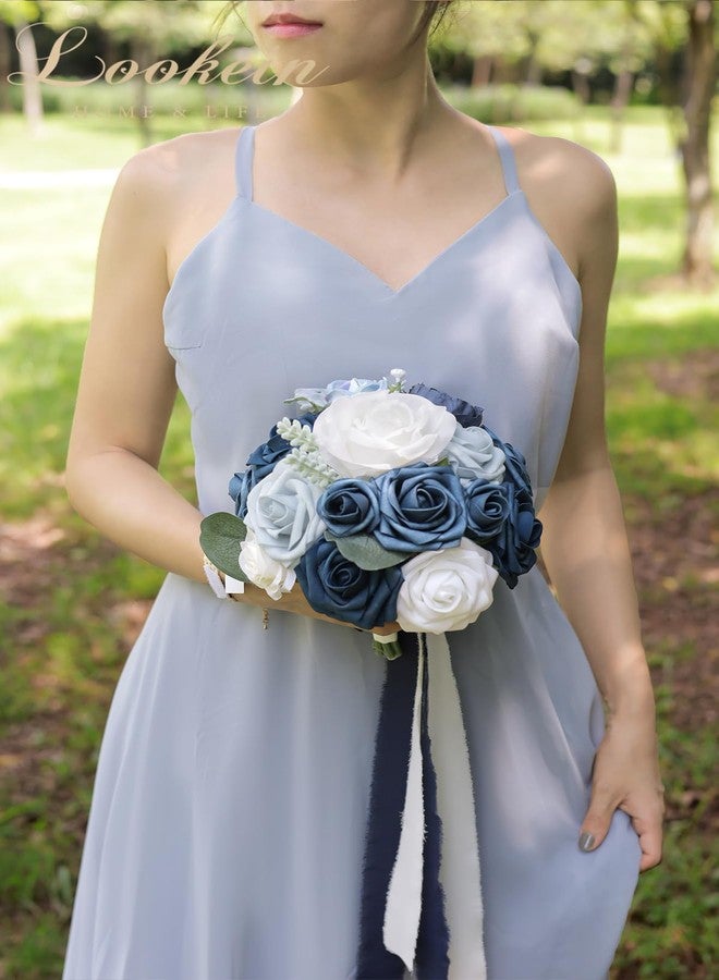 Lookein 7 Inch Wedding Bouquet Artificial Flowers Bouquet Bridesmaid Bouquet Bridal Bouquet Tossing Bouquet for Wedding Ceremony Bridal Shower, Classic Navy Blue - Image 5