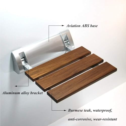 BATH GURU Wall Mounted Bath Shower Chair Seat for Bathrrom Foldable Shower Seat Bench with 130 Kg. Load Capacity Wooden Texture (Wooden & Aluminium) Pack of 1 - Image 4