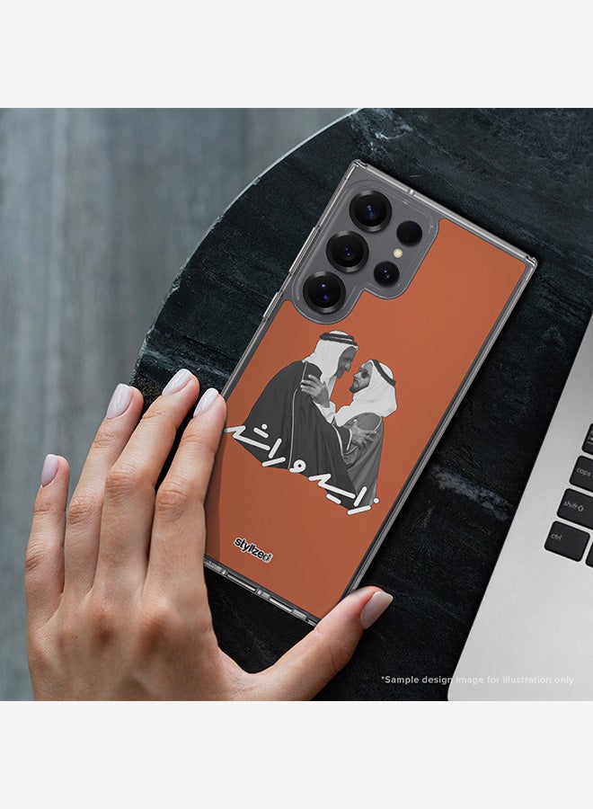 Stylizedd Classic Clear Compatible With Samsung Galaxy S25 Ultra , Hybrid Soft Case Flexible Edges Anti Drop TPU PC Gel Thin Transparent Cover - Sheikh Zayed And Sheikh Rashid, Orange - Image 2