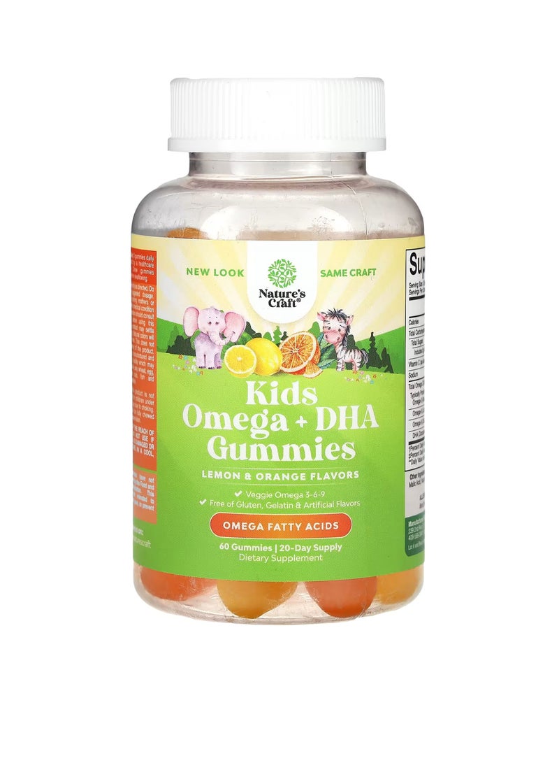 Nature's Craft Kids Omega + DHA Gummies, Lemon & Orange, 60 Gummies