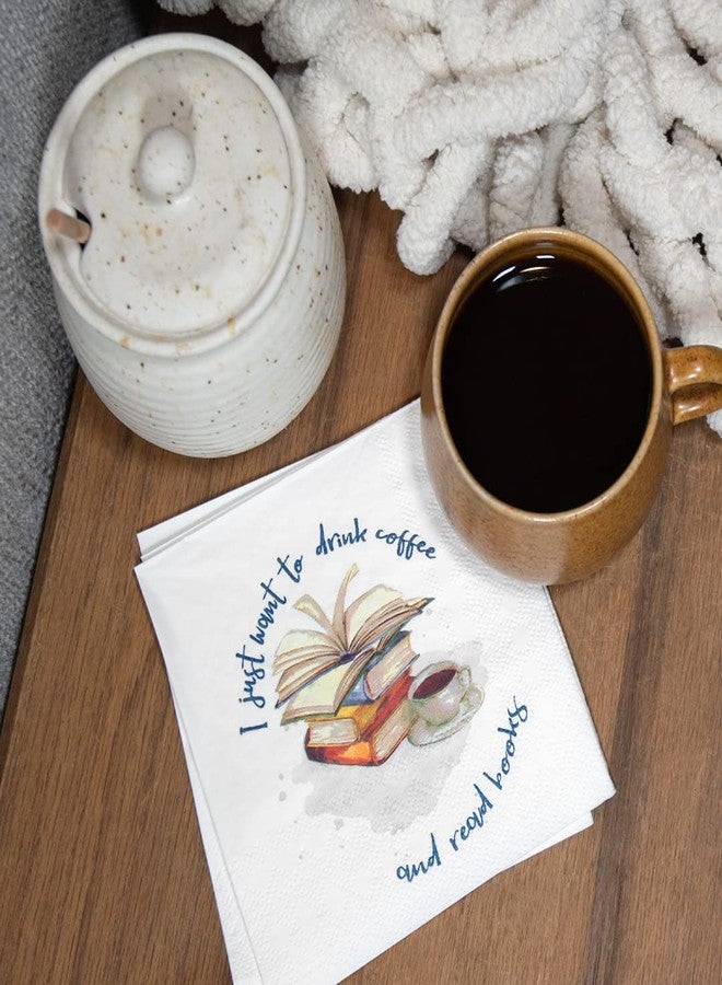 Kitschy Collective 30 عبوة، مناديل ورقية ثلاثية الطبقات "كتب وقهوة" للحفلات لأندية الكتب والفعاليات، الغداء، حفلات الحدائق، وقت الشاي - Image 3