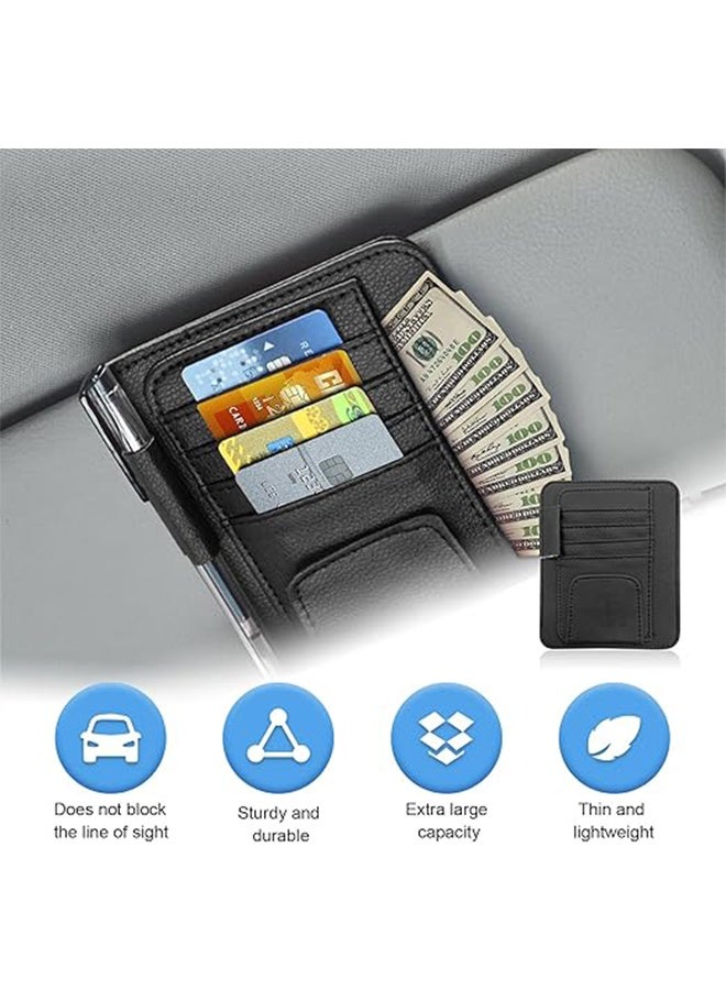 منظم واقي الشمس للسيارة، منظم واقي شمس صغير للسيارة وتخزينه، حامل التسجيل والمستندات، ملحقات السيارة للنظارات الشمسية والمستندات والبطاقات والقلم ورخصة القيادة (أسود) - Image 3