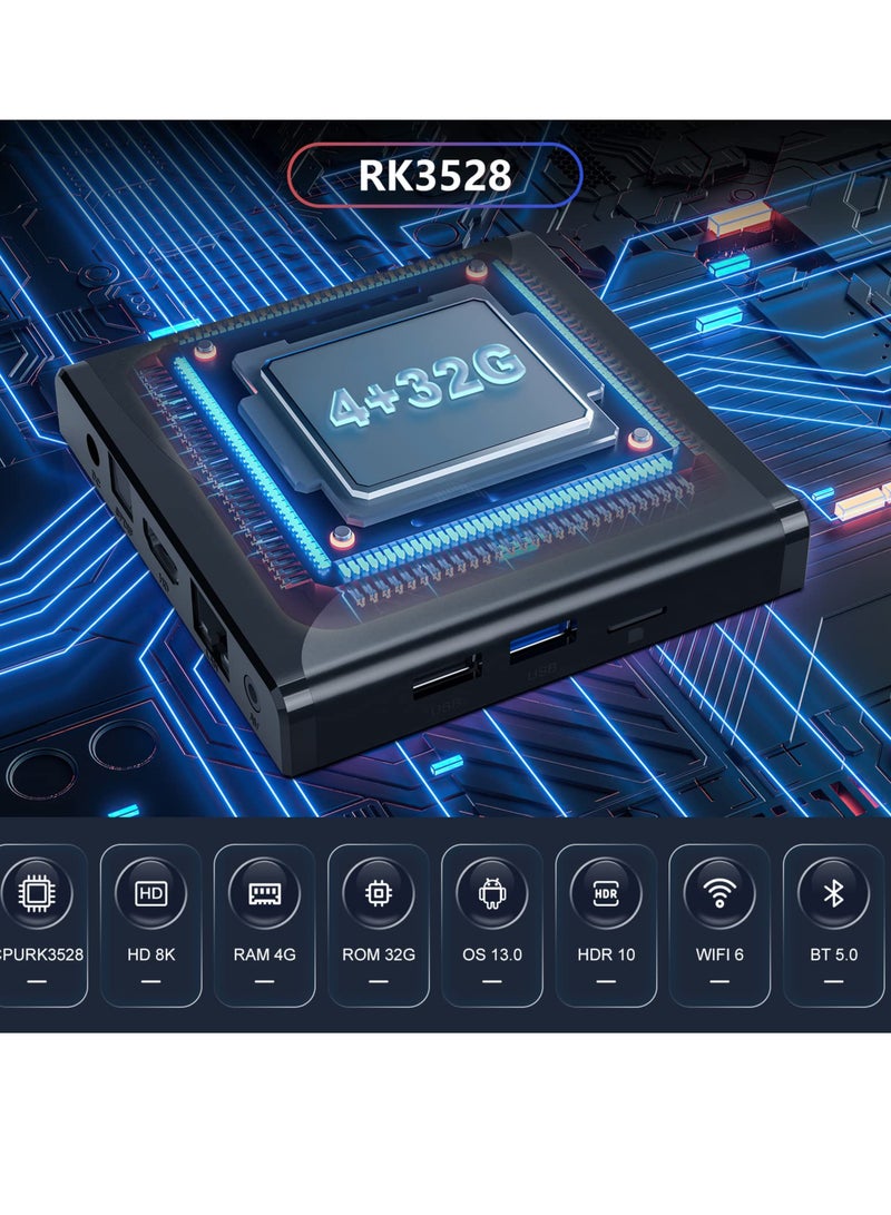 Zikra Android TV Box 13.0, X88 Pro13 TV Box 4GB RAM 32GB ROM RK3528 Quad-Core 64bit Cortex-A53, Smart TV Box Supports 2.4G/5G Dual-Band WiFi Bluetooth 5.0 USB 3.0 LAN Android Box [2023 Newest] - Image 3