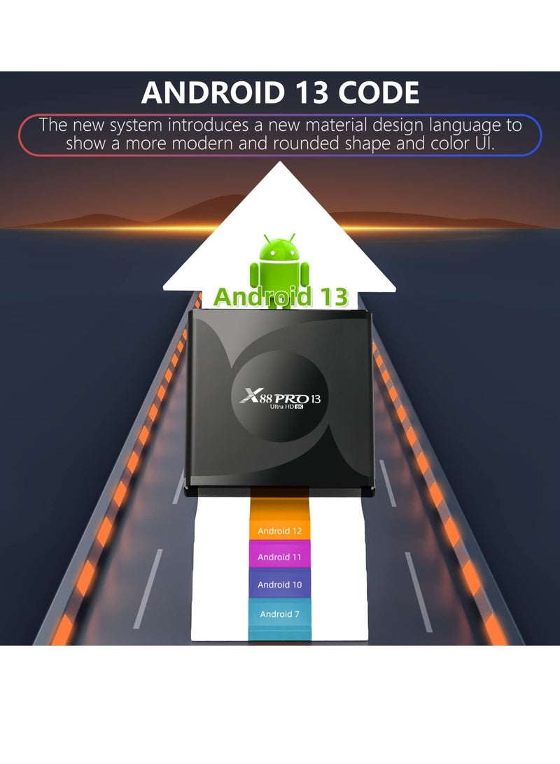 Zikra Android TV Box 13.0, X88 Pro13 TV Box 4GB RAM 32GB ROM RK3528 Quad-Core 64bit Cortex-A53, Smart TV Box Supports 2.4G/5G Dual-Band WiFi Bluetooth 5.0 USB 3.0 LAN Android Box [2023 Newest] - Image 2