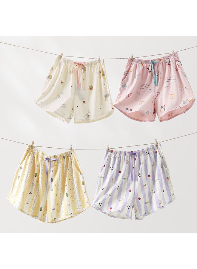 Fenton Fenteng Women's Summer Cotton Thin Breathable Shorts Casual Loose Home Pants Single Pants Yellow Striped XL - Image 3