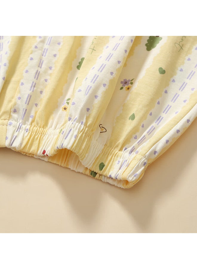 Fenton Fenteng Women's Summer Cotton Thin Breathable Shorts Casual Loose Home Pants Single Pants Yellow Striped XL - Image 1