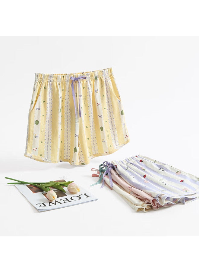 Fenton Fenteng Women's Summer Cotton Thin Breathable Shorts Casual Loose Home Pants Single Pants Yellow Striped XL - Image 5