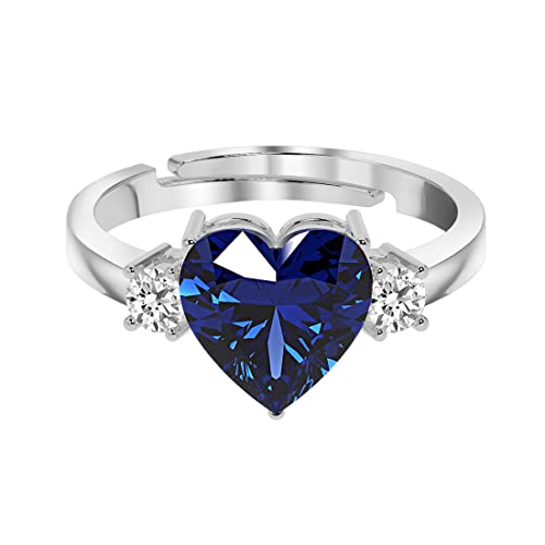 CLARA 925 Sterling Silver Royal Blue Heart Ring with Adjustable Band | Rhodium Plated, Swiss Zirconia | Gift for Women & Girls - Image 1