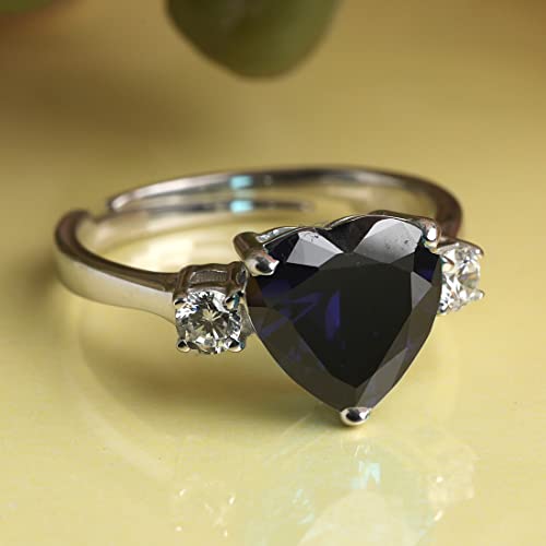 CLARA 925 Sterling Silver Royal Blue Heart Ring with Adjustable Band | Rhodium Plated, Swiss Zirconia | Gift for Women & Girls - Image 2