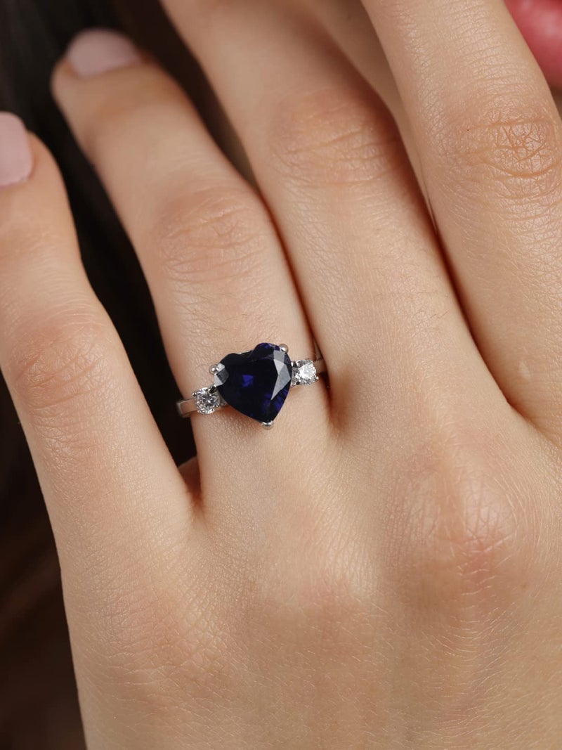 CLARA 925 Sterling Silver Royal Blue Heart Ring with Adjustable Band | Rhodium Plated, Swiss Zirconia | Gift for Women & Girls - Image 4