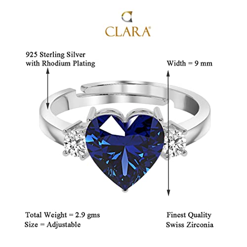 CLARA 925 Sterling Silver Royal Blue Heart Ring with Adjustable Band | Rhodium Plated, Swiss Zirconia | Gift for Women & Girls - Image 5