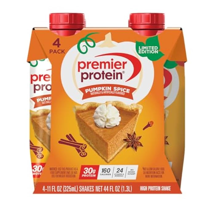 Premier Protein Shake, Limited Edition Pumpkin Spice, 30g Protein, 1g Sugar, 24 Vitamins & Minerals, 11 fl oz (4 Pack) - Image 1