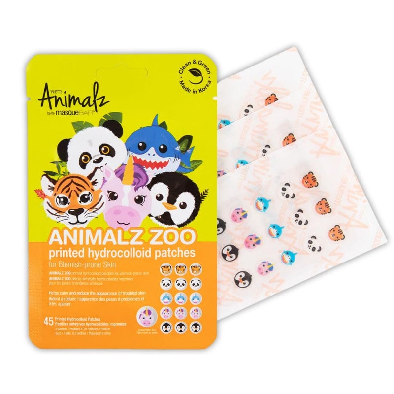 masque BAR Pretty Animalz Acne Printed Hydrocolloid Patches  Extracts Oil and Impurities Conceals Blemishes and Acne
